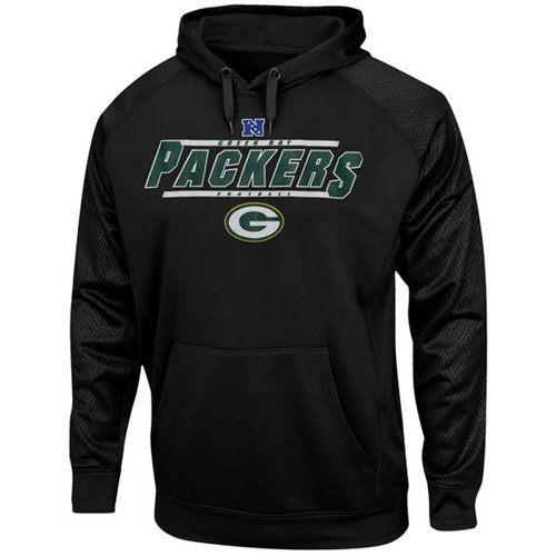 Green Bay Packers Majestic Synthetic Hoodie Sweatshirt Black - Click Image to Close